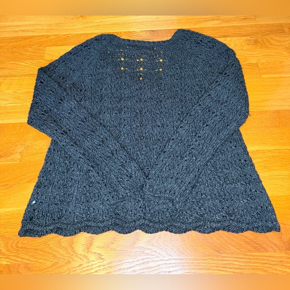 American Eagle Outfitters Open Knit Sweater XL Gray Boho Chunky Pullover - Picture 4 of 7